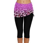 Femmes Couleur Unie Natation Jupe Côté Cravate Capris Pantalon De Bain Plage Natation Surf Leggings, Leopard Purple, S