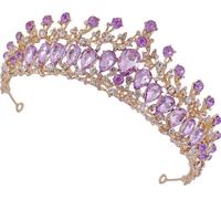 Femmes couronne de mariage en alliage de zinc exquis strass mariée couronne de cheveux pour la fête de costume de bal (or et violet)