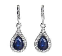 Femmes cristal bleu élégant parti saphir oreille clip d'oreille argent haute qualité