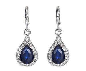 Femmes cristal bleu élégant parti saphir oreille clip d'oreille argent haute qualité