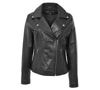 Femmes Cuir Véritable Veste de Motard Noir Designer Aménagée Fermeture éclair Manteau Myla (XXXL - EU 46)