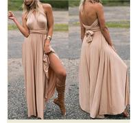 Femmes D’été Sexy Dos Nu Robes De Soirée Demoiselles D’Honneur Multiway Wrap Convertible Las Cross Bandage Robe De Soirée, Champagne China, L