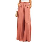 Femmes d'affaires Casual Large Legging Palazzo Pantalons élastiques Taille Haute Flottant Pantalons de Voyage de Plage avec Poches (Brique Rouge,M)