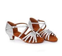 Femmes dames Low Dancing Ballroom Tango chaussures sandales (Silver, 39)