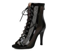Femmes Danse Heels Gladiateur Sandales Peep Toe Dentellets Zipper Burju Danse Class Chaussures Confort Dress Sandales Stiletto Patent Black Size 36