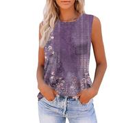 Femmes Débardeur Col Rond Imprimé Tops sans Manches Décontracté Chic Doux Respirant Été Coton légères et Confortables Tee Shirt Femme Fluide Haut Court Vert Crop Top Sexy Chemisiers Blouses,f428r