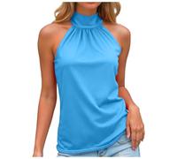 Femmes Débardeur Col Roulé Top Plissé sans Manches Court Basic Crop Tops Chic et Élegant Été Haut avec Nœud Noué au Dos Ajustable Décontractés Slim Fit T-Shirt (XXXL)