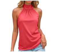 Femmes Débardeur Col Roulé Top Plissé sans Manches Court Basic Crop Tops Chic et Élegant Été Haut avec Nœud Noué au Dos Ajustable Décontractés Slim Fit T-Shirt (Rouge, XXL)