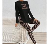 Femmes Décontracté 2 pièces Top à manches longues avec imprimé d'ours et fente latérale & Leggings imprimés géométriques Ensemble Tenues automne, Vêtements femme automne L,M,S,XL,XS,XXL,XXS,XXXL,XXXXL