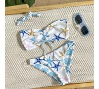 Femmes décontracté Beach Party Mignon & Élégant Imprimé Étoile de mer Bikini ras-du-cou Deux Pièces Maillot de Bain, Ensemble de Bikini Vacances Printemps/Été pour Femmes Maillot de Bain Étoile de Mer