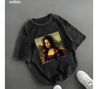 Femmes Décontracté Drôle Classique "Mona Lisa" Parodie Col Rond Manches Courtes T-Shirt, Convient Pour Le Printemps, L'été, L'automne, Tenue De Vacances D'été Pour Femmes, Vêtements D'été Pour Femmes,