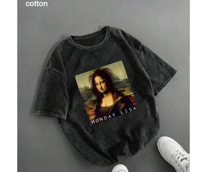 Femmes Décontracté Drôle Classique "Mona Lisa" Parodie Col Rond Manches Courtes T-Shirt, Convient Pour Le Printemps, L'été, L'automne, Tenue De Vacances D'été Pour Femmes, Vêtements D'été Pour Femmes,