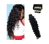 Femmes Deep Wave Tape in Extensions Human Hair for Black Women 20Pcs 50g Wavy Curly Natural in Invisible Double Sided Adhesive Extensions de cheveux à bandes adhésives(18 inches)