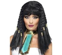 Femmes Déguisement Cléopâtre Perruque Noir Avec Tressé Égyptien Reine By Smiffys