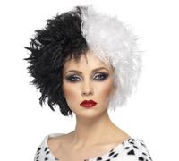 Femmes Déguisement Femme Diabolique Cruella Perruque Noir/Blanc Par Smiffys