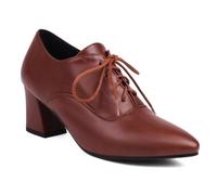 Femmes Derbys Lacets Cuir Souple Dancing Chaussures Chunky Heel Ballroom Shoe British Style Oxfords Chaussures pour Femme Filles Dames Dark Marron Taille 38