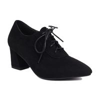 Femmes Derbys Lacets Cuir Souple Dancing Chaussures Chunky Heel Ballroom Shoe British Style Oxfords Chaussures pour Femme Filles Dames Noir Daim Taille 34