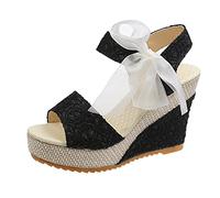 Femmes D'été Croix Cheville Sangle Compensée Plate-Forme Sandales À Talons Hauts Espadrille À Bout Ouvert Été Sandale Bride Cheville Boucle Chaussures Bout Ouvert Sexy Mode Soirée Mariage Cérémonie