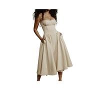 Femmes D'été Nouveau Français Rétro Maxi Robe Royal Style Dopamine Usure Slip Robe, Beige Ajouté, S