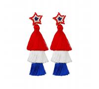 Femmes D'Oreilles perlées drapeau américain d'oreilles étoile pour les femmes à la main gland balancent jour de l'indépendance patriotiques Memorial Day vacances bijoux (Red, One Size)