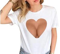 Femmes Drôle Gros Seins Imprimé T-Shirt À Manches Courtes Tee Shirt Tops Col Ras du Cou Mignon Drôle 3D Seins D’été T-Shirts