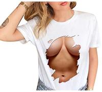 Femmes Drôle Gros Seins Imprimé T-Shirt À Manches Courtes Tee Shirt Tops Col Ras du Cou Mignon Drôle 3D Seins D’été T-Shirts
