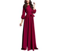 Femmes Élégant Robes Médiévale Manchon De Lanterne Longues La Taille Parti Costume Robe Vin Rouge 3XL