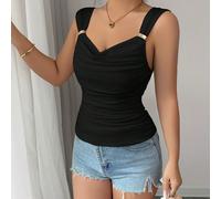 Femmes Élégant Sicilien Chic Sexy Vacances Après-midi Thé Camisole, Blanc, Col V Ajusté, Décoration Métallique Blanc Camisole, Convient Pour Les Rendez-Vous, Le Shopping, Les Vacances Et Autres Occasi