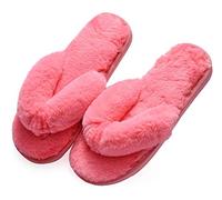 Femmes en Peluche Flip Flops Pantoufles, Tongs moelleuses en Fausse Fourrure, Pantoufles à Bout Ouvert pour Fille ou Homme,36-37,Pink