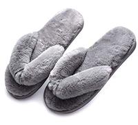 Femmes en Peluche Flip Flops Pantoufles, Tongs moelleuses en Fausse Fourrure, Pantoufles à Bout Ouvert pour Fille ou Homme,36-37,Gray