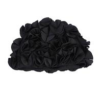 Femmes enfants rétro fleur florale mode élastique bonnet de bain cheveux longs bonnet de bain (Noir)