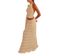 Femmes Ensemble 2 pièces Jupe Longue froncée pour Femme débardeur Fluide à Lacets et Jupes Longues
