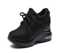 Femmes Espadrilles compensées cachées Respirant antidérapant Couleur Unie à Lacets Formateurs en Maille en Plein air Absorbant Les Chocs Chaussures de Course décontractées