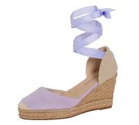 Femmes Espadrilles Sandales Compensées Dames Sandales d'Été à Talons Compensés Hessian à l'Ankle, Lanières et Jambières, Lilas, 36 EU