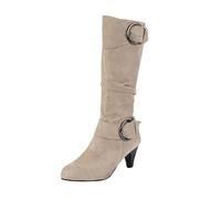 Femmes et Hiver Mode Daim Talon Fin Couleur Unie Mi-mollet Bottes Tempérament Confortable Bottes Père Noël, beige, 39 EU