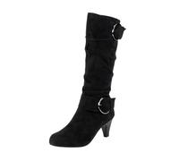 Femmes et Hiver Mode Daim Talon Fin Couleur Unie Mi-mollet Bottes Tempérament Confortable Bottes Père Noël, Noir , 41 EU