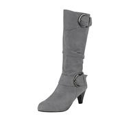 Femmes et Hiver Mode Daim Talon Fin Couleur Unie Mi-mollet Bottes Tempérament Confortable Bottes Père Noël, gris, 38 EU