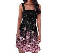 Femmes été décontracté sans Manches plissé débardeur Robe Animaux Imprimer Ample balançoire Midi t-Shirt Robe Florale Plage Robes de Soleil Mini Jupe Noire Plissée