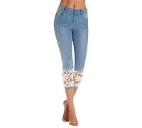 Femmes Été Élastique Dentelle Denim Décontractée Tondu Pantalon Femme Denim Jeans Slim Pantacourt De la dentelleTaille Haute Jean Stretch Pant Mile High Super Skinny Jean Pantalons