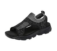Femmes Été Mailles Plage Slip-on Sport Creux Décontracté Bout Ouvert Plat Bas Doux Respirant Chaussures, Noir , 37 EU