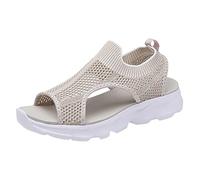 Femmes Été Mesh Plage Slip-on Sport Creux Décontracté Bout Ouvert Plat Bas Doux Respirant Chaussures Noir Chaussures Femmes, beige, 37 EU