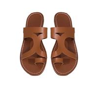 Femmes été Nouveau Roman Tête Ronde Ensemble d'orteils Mode Casual Confortable Un Mot Femmes Pantoufles plates Intérieur Chaud Pantoufles, marron, 38 EU