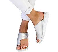 Femmes Été Plateforme Sandales, Casual Rome Plate Bout Ouvert Slip-on Chaussures Talon 3 CM Mode Rétro Hallux Valgus Grande Taille Open Toe Non-Slip Confortable Sandales (39,Argent)