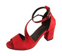 Femmes Été Simple Peep-Toe Talons Hauts Chunky Talons Hauts | Sandales à bout ouvert avec bride de cheville pour femme - En daim synthétique - Style décontracté - Pour l'été, les fêtes
