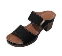 Femmes Europe et les États Commerce Extérieur Grands Yards Bout Ouvert Un Mot Pantoufles à Talons Hauts Féminins Frontière Talon Épais Sandales Escarpins Chaussures Femmes Rouge, Noir , 42 EU
