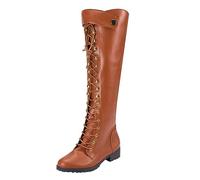 Femmes Europe États-Unis Bottes d'hiver pour femme Commerce extérieur Grandes bottes à lacets au-dessus du genou, jaune, 42 EU