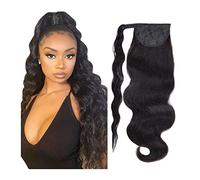 Femmes Extension Naturel Noir Vierge Remy Cheveux Humains Queue De Cheval Postiche 12-26 "Longue Vague Queue De Cheval Extension Cheveux Humains Brésiliens Enveloppant Ponytail Cheveux Utilisation quo