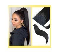 Femmes Extension queue de cheval à enrouler, cheveux humains lisses Remy, pâte magique Utilisation quotidienne(1b,22inch 150g)