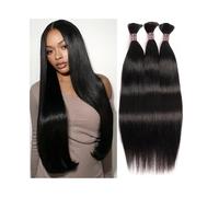 Femmes Extensions de cheveux humains tressés, lot de 3, couleur naturelle, lisses, sans trame, for tresses bohèmes Extensions pour tresses(16inches)
