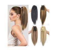 Femmes Extensions de queue cheval à pinces 40 cm, cheveux raides, fausses queues multicouches, postiches synthétiques for femmes Extensions de cheveux(Noir)